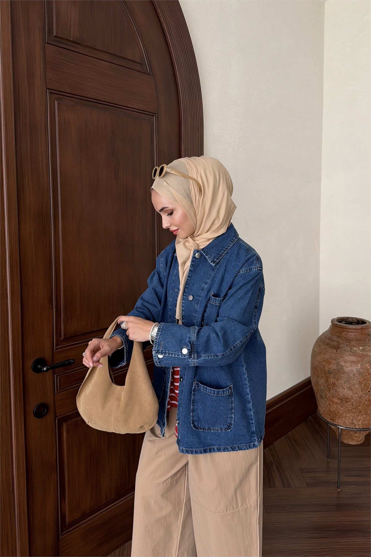 Denim Cep Detay Ceket - MAVİ
