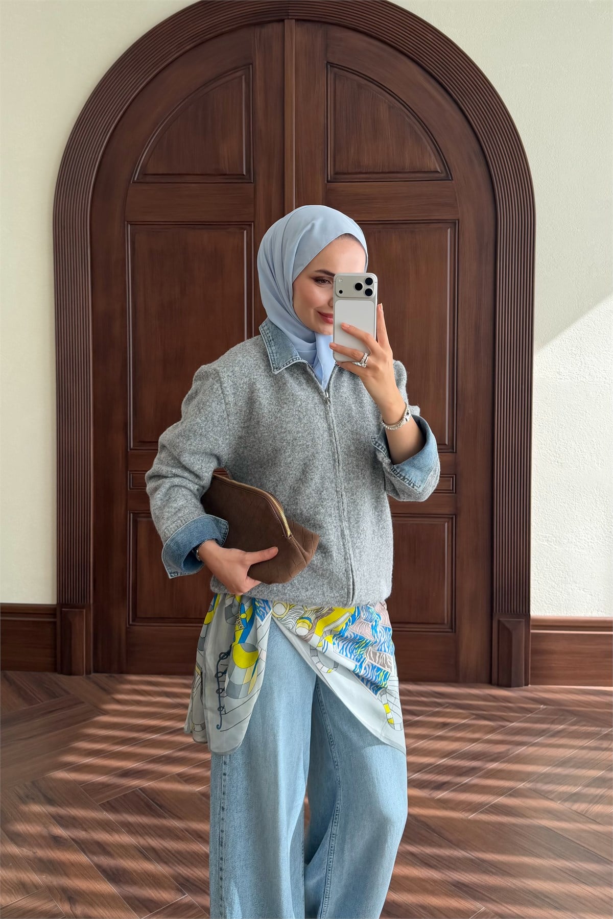 Denim Detay Fermuarlı Hırka - ANTRASİT