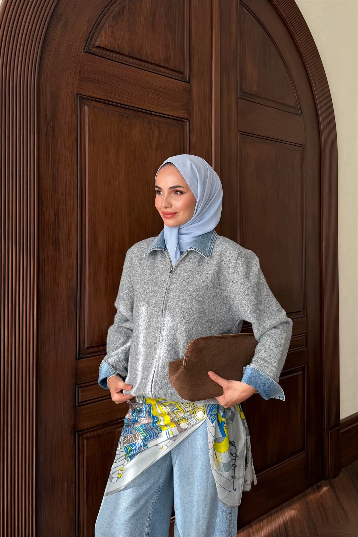 Denim Detay Fermuarlı Hırka - ANTRASİT