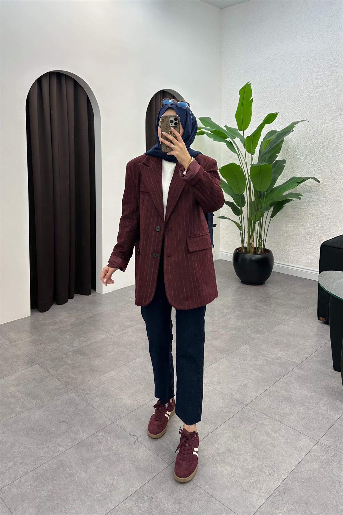 Diela Blazer Kaşe Ceket - BORDO