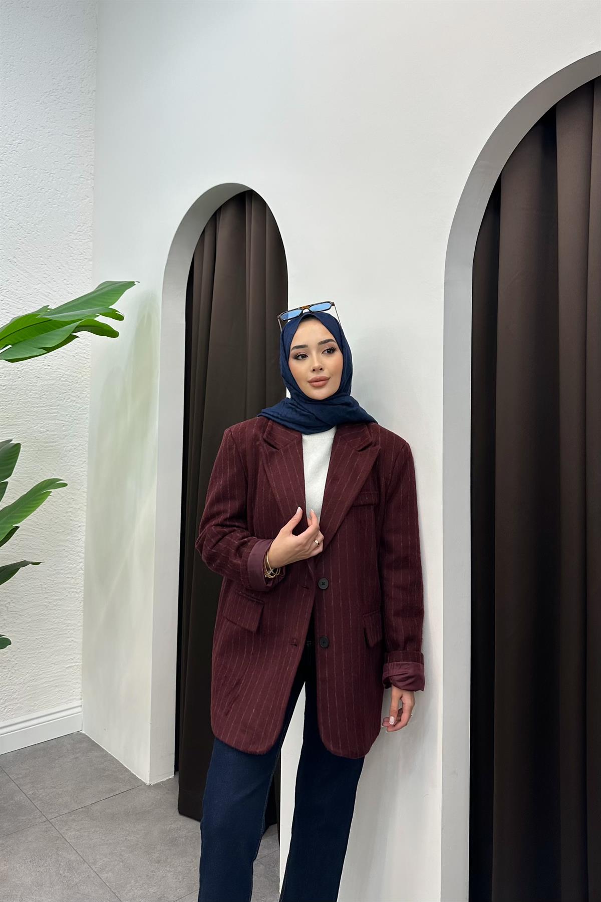 Diela Blazer Kaşe Ceket - BORDO