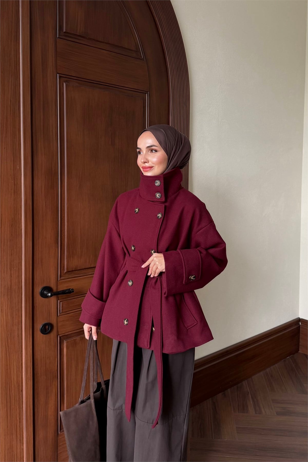 Dik Yaka Kaşe Kaban - BORDO