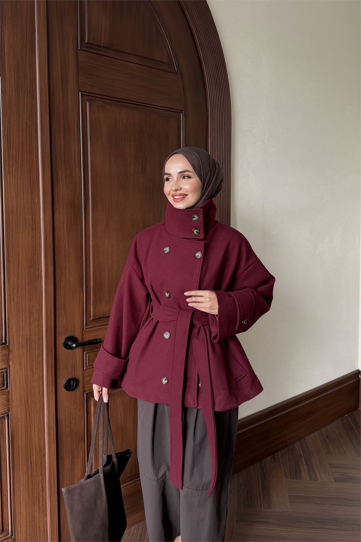 Dik Yaka Kaşe Kaban - BORDO