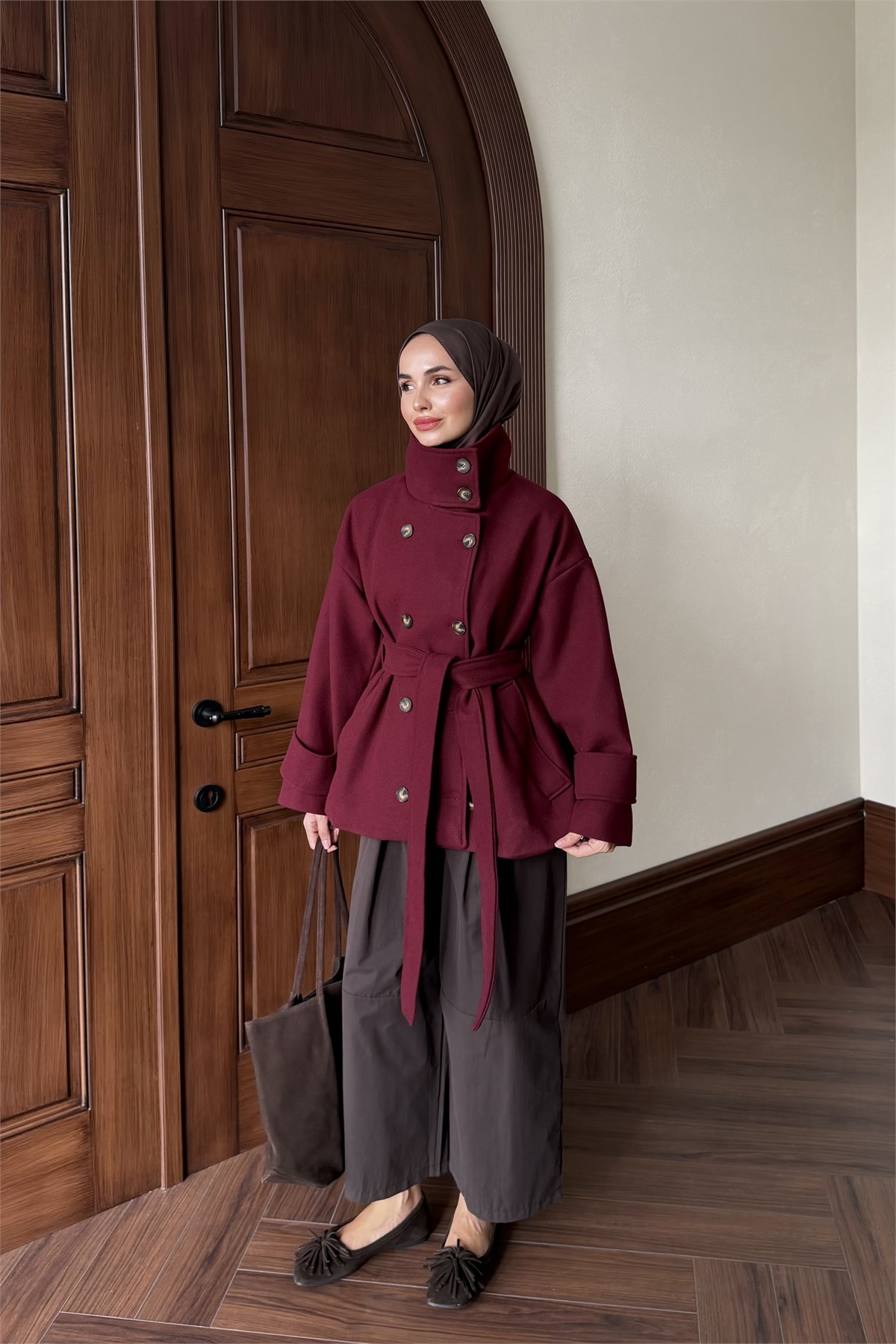 Dik Yaka Kaşe Kaban - BORDO
