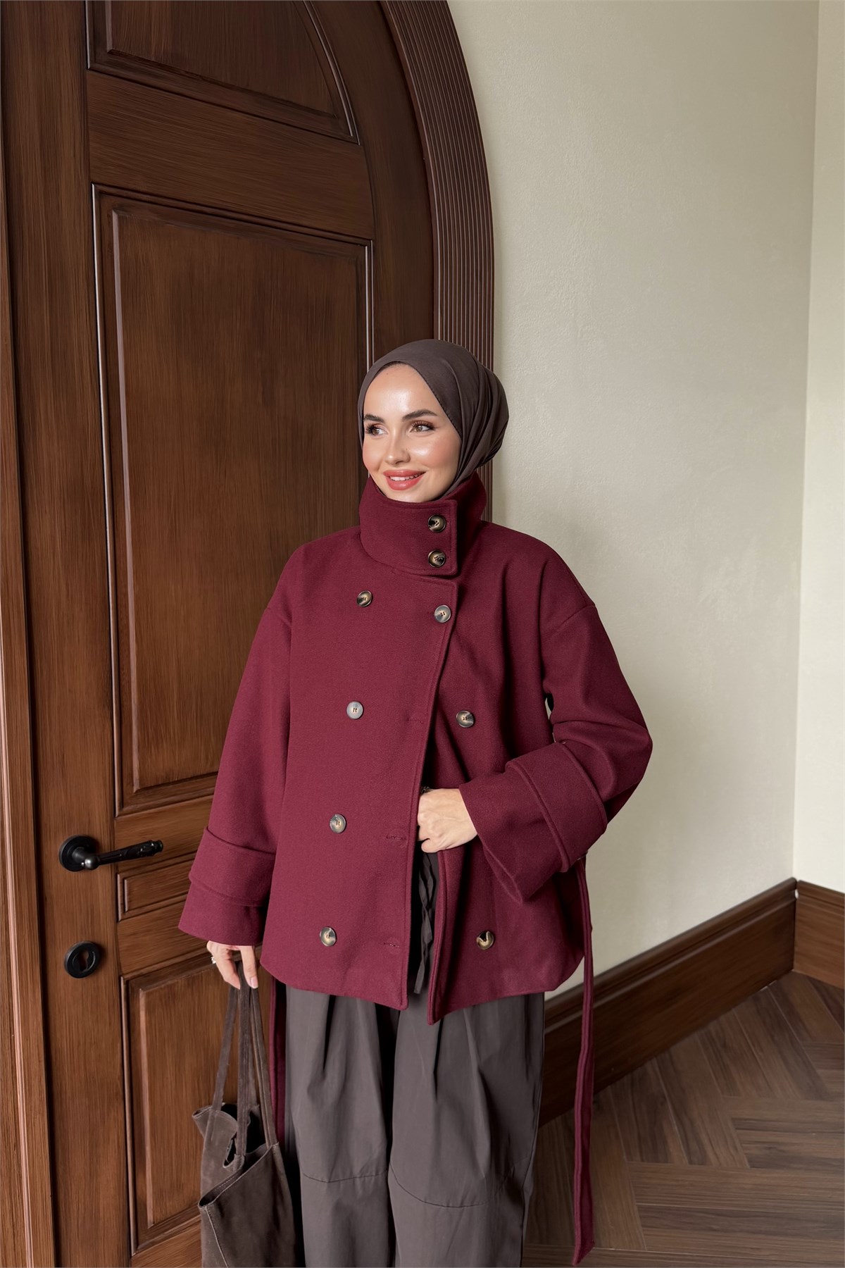 Dik Yaka Kaşe Kaban - BORDO
