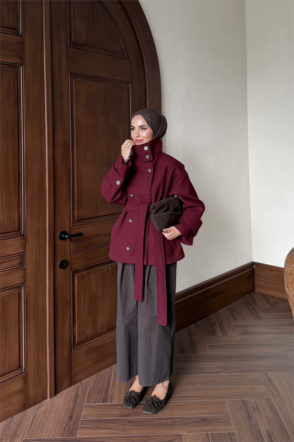 Dik Yaka Kaşe Kaban - BORDO