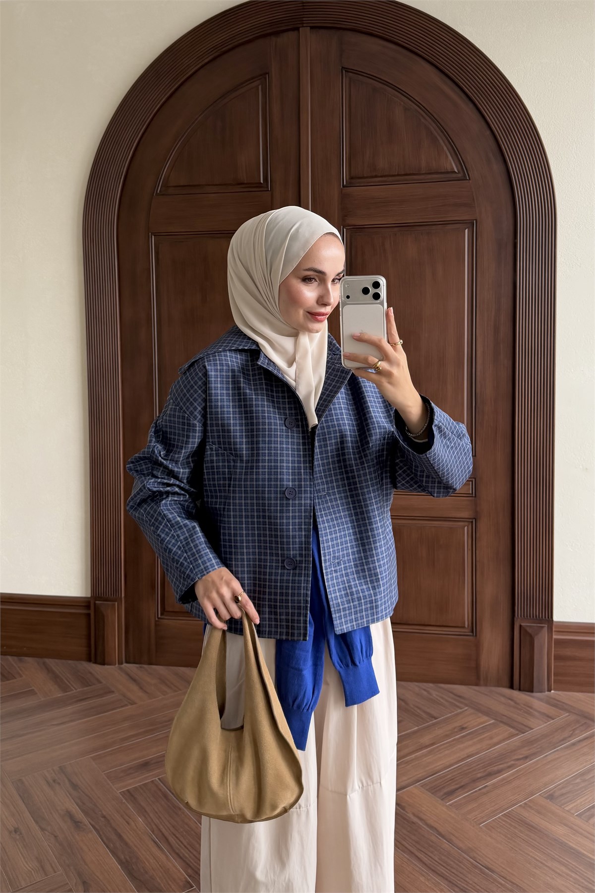 Ekose Bomber Ceket - LACİVERT