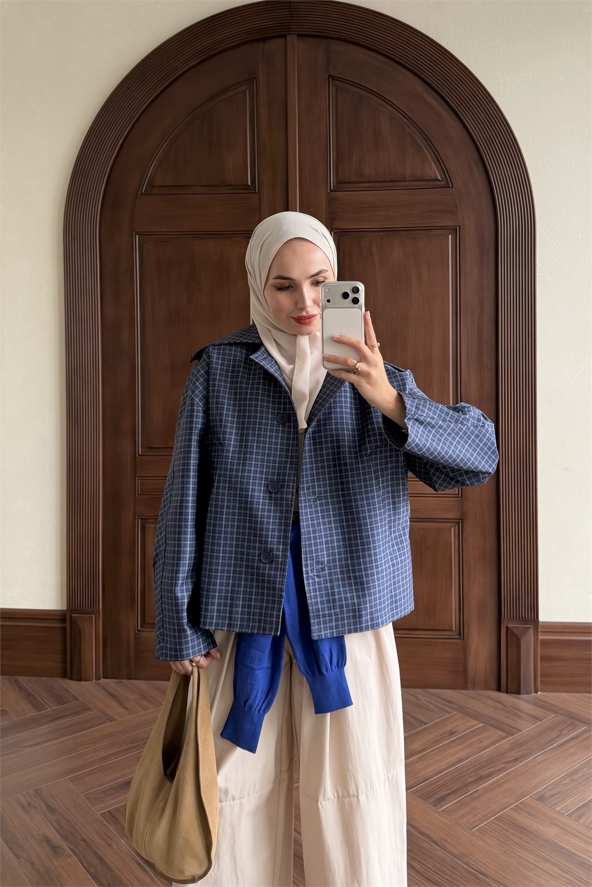 Ekose Bomber Ceket - LACİVERT