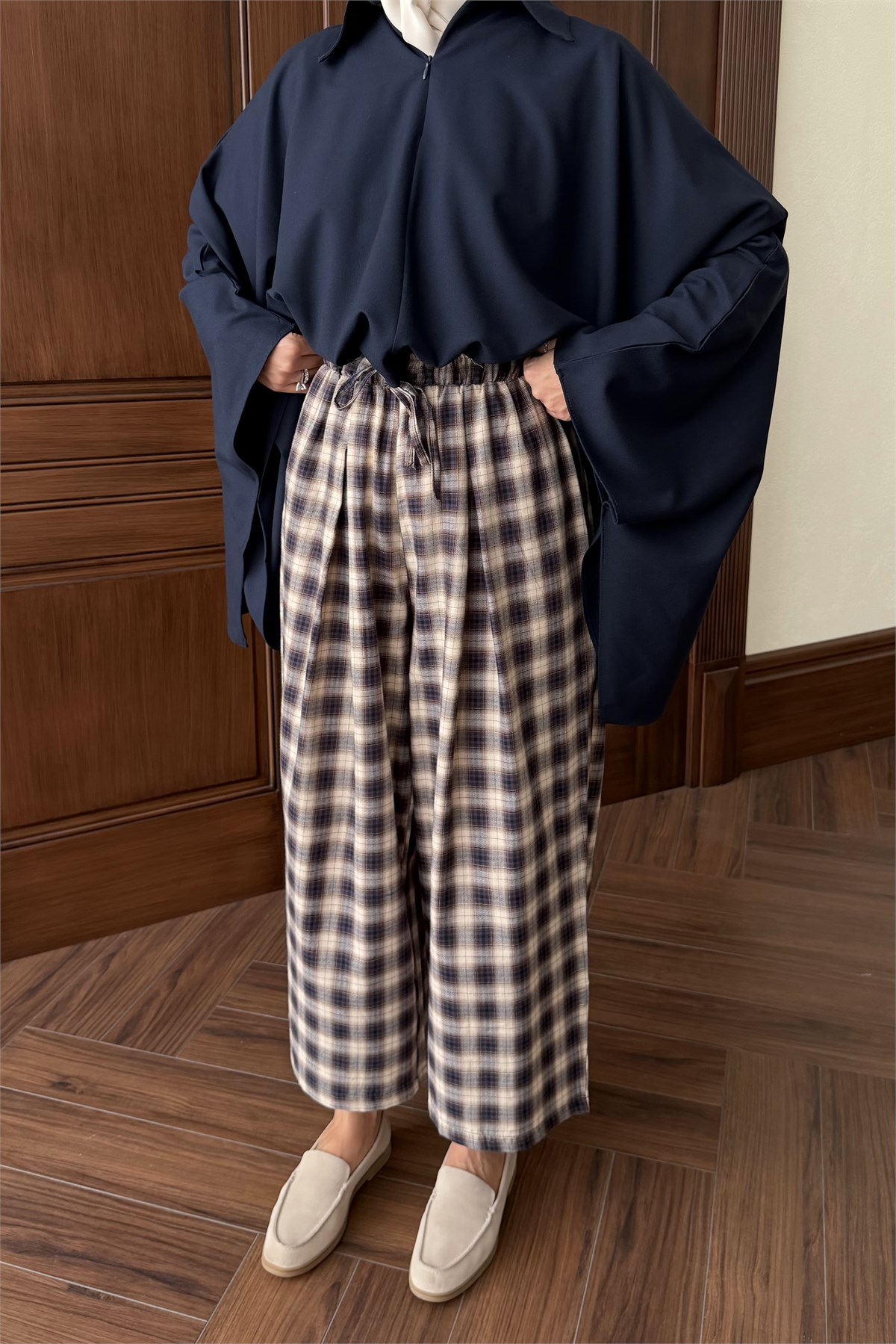 Ekose Pantolon - LACİVERT