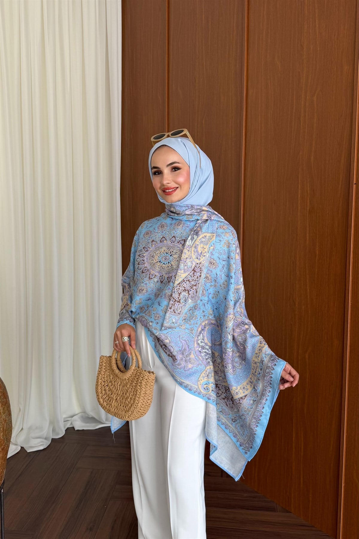 Etnik Desen Kaftan Bluz - MAVİ