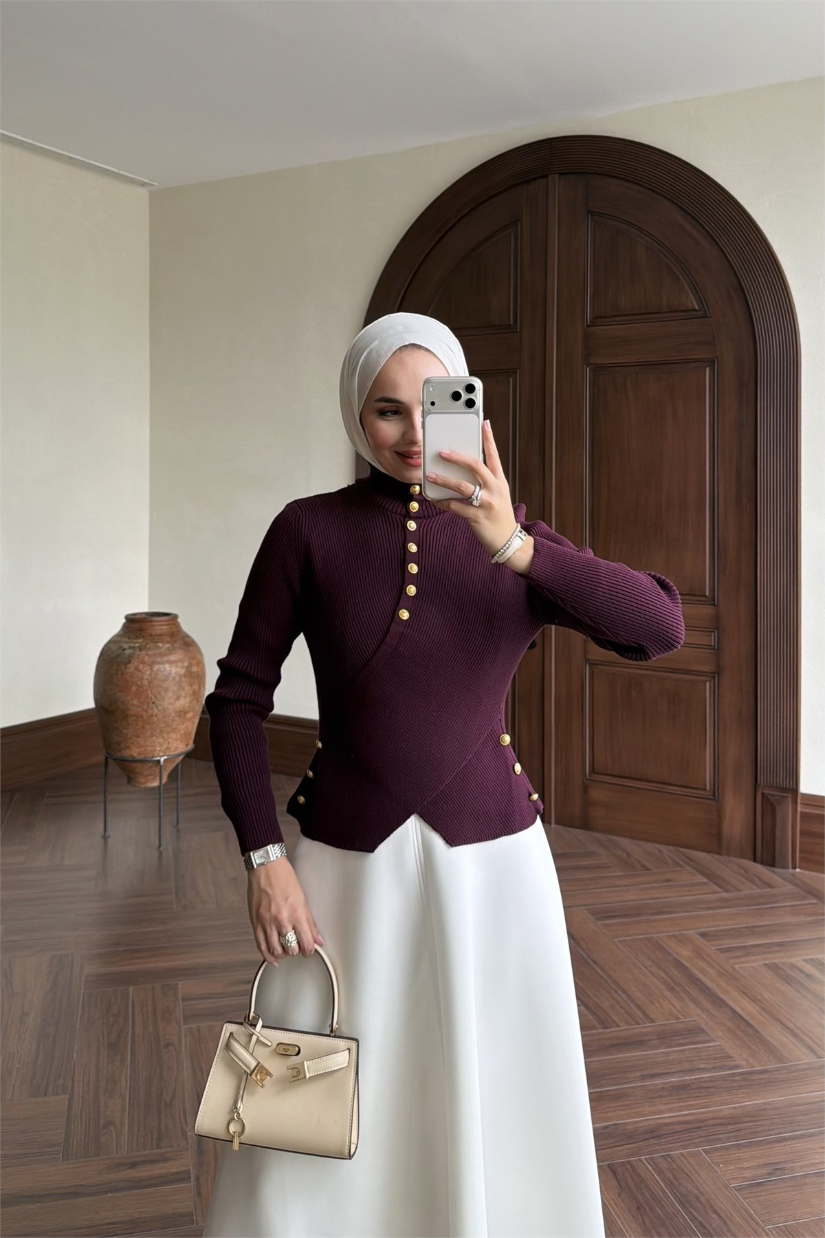 Gold Düğmeli Triko Hırka - MÜRDÜM