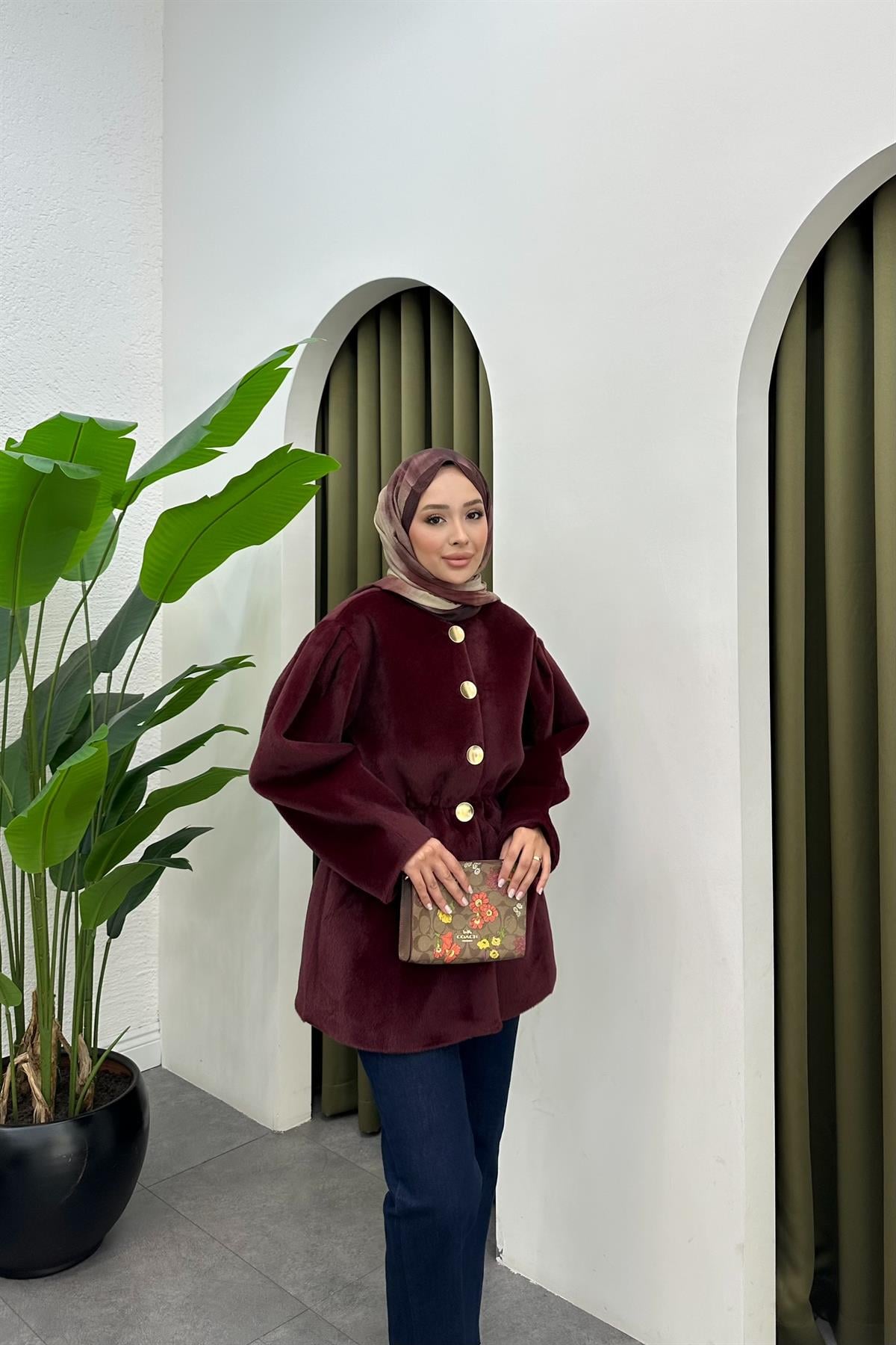 Gold Fox Beli Lastikli Ceket - BORDO