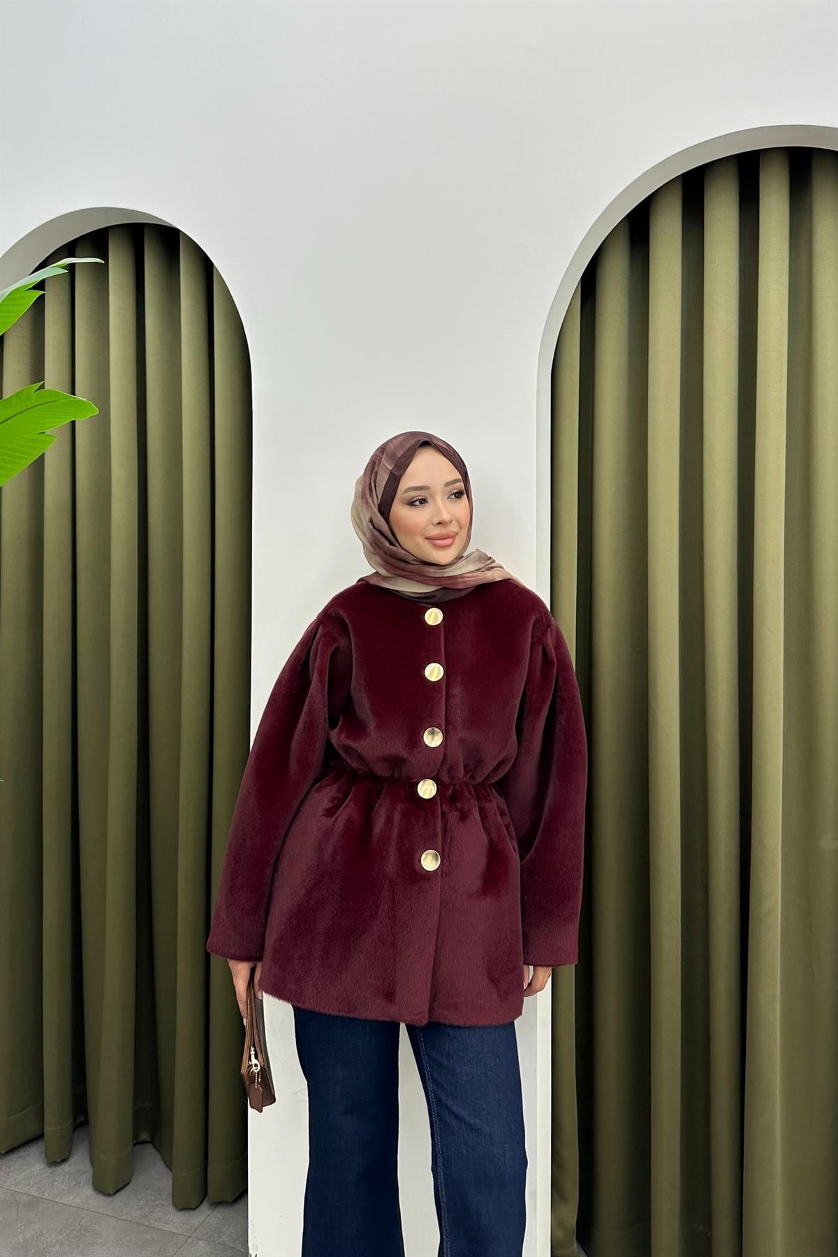 Gold Fox Beli Lastikli Ceket - BORDO