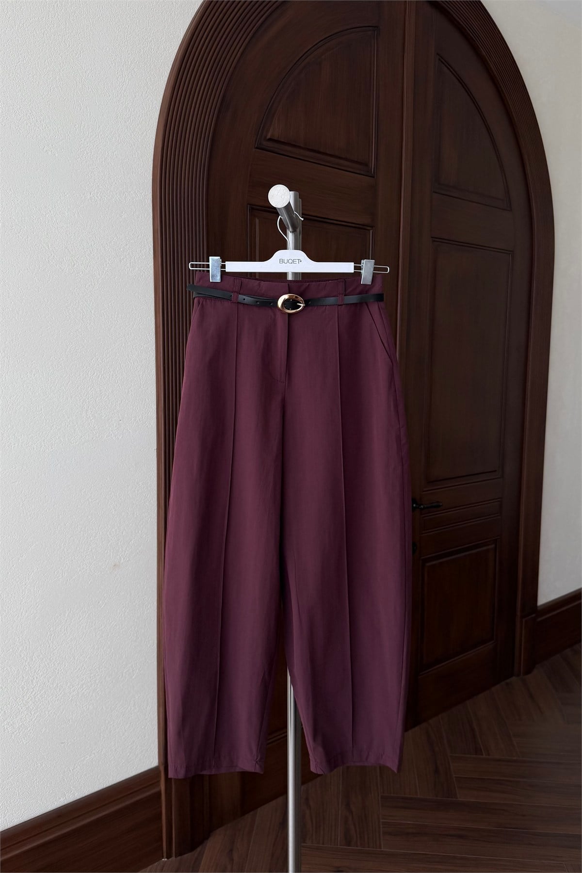 Kemer Detay Barrel Pantolon - BORDO