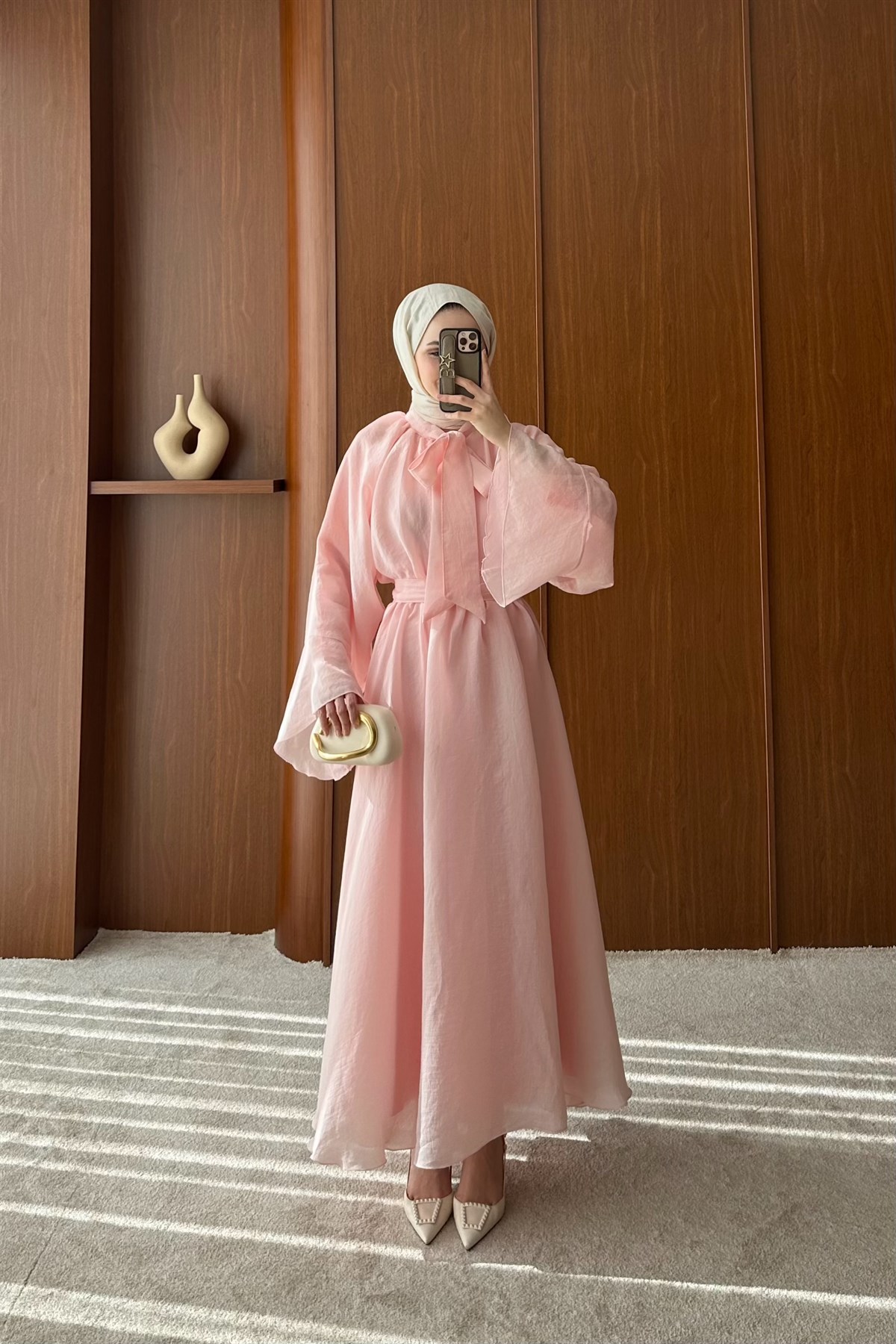 Liva Volan Detay Elbise - PEMBE