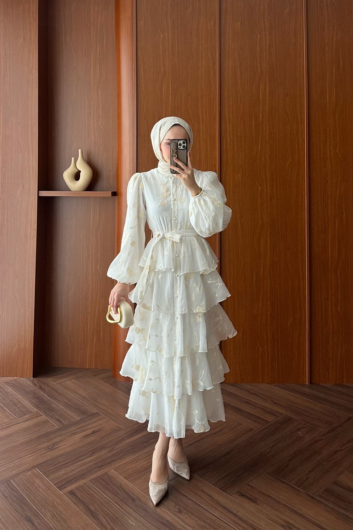 Lumera Volanlı Elbise - EKRU