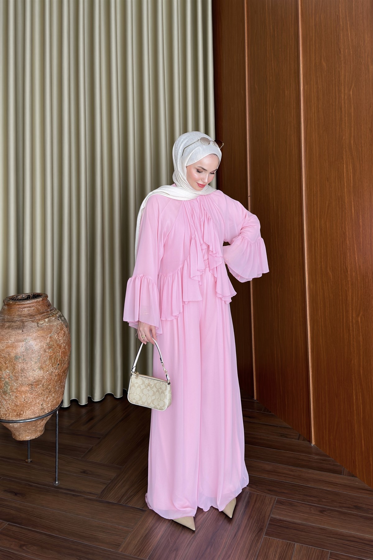 Matmazel Volan Detay Pantolonlu Takım - PEMBE