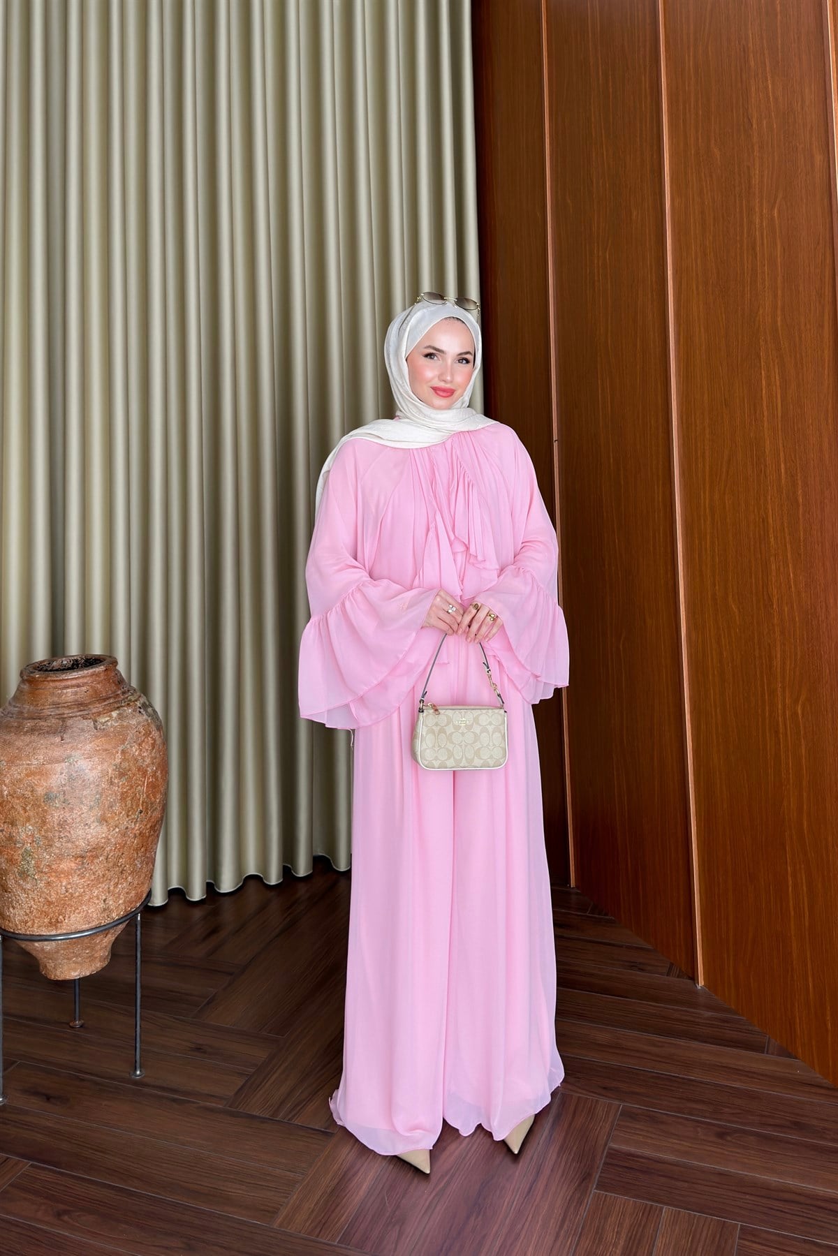 Matmazel Volan Detay Pantolonlu Takım - PEMBE