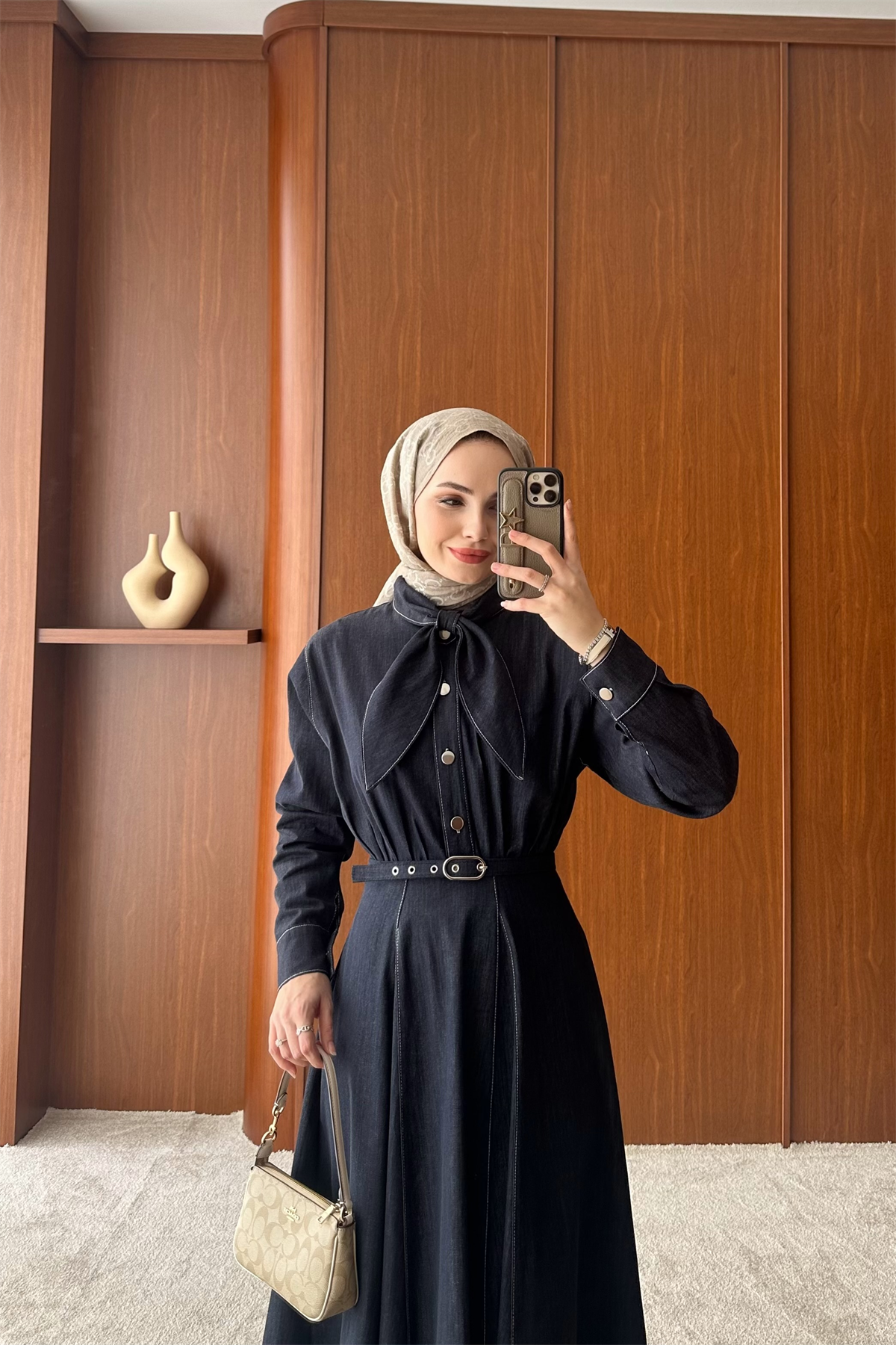 Meyila Yaka Detay Elbise - LACİVERT