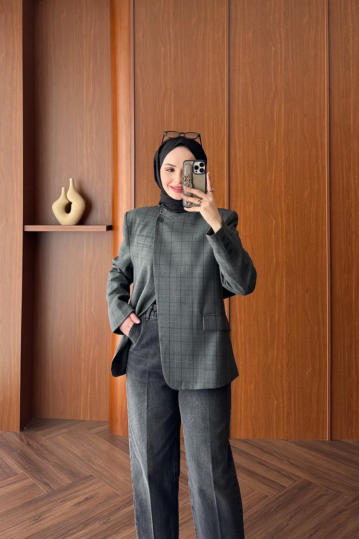 Mika Çizgili Blazer Ceket - GRİ