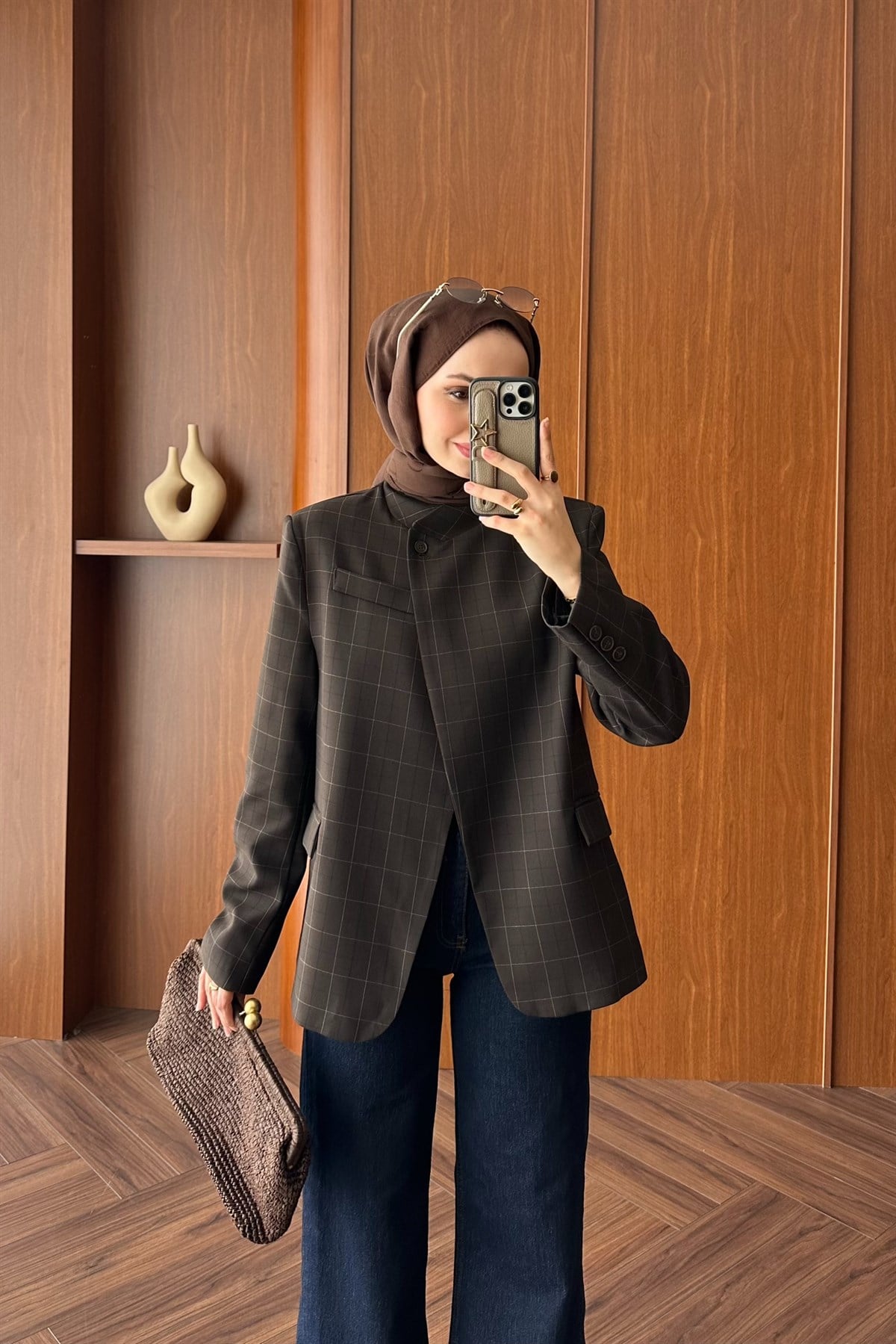 Mika Çizgili Blazer Ceket - KAHVE