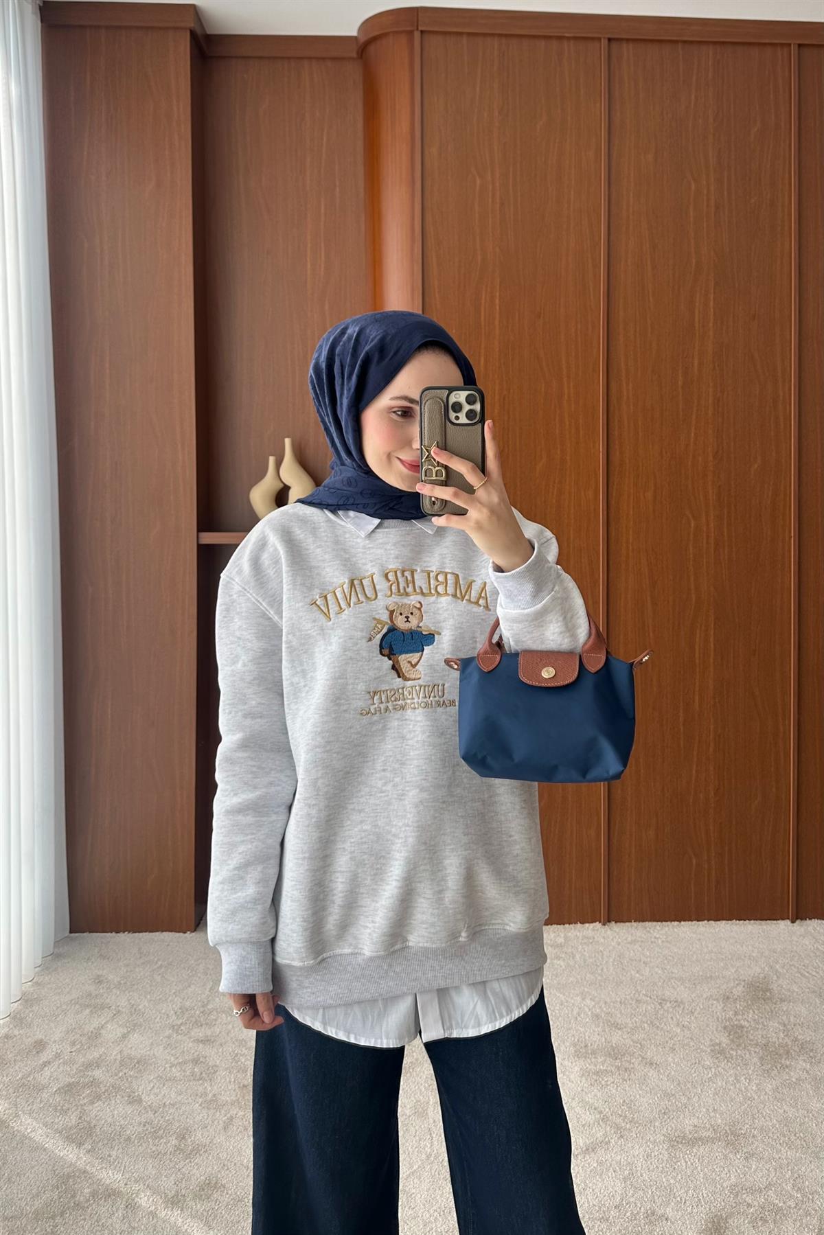 Şardonlu Sweatshirt - GRİ