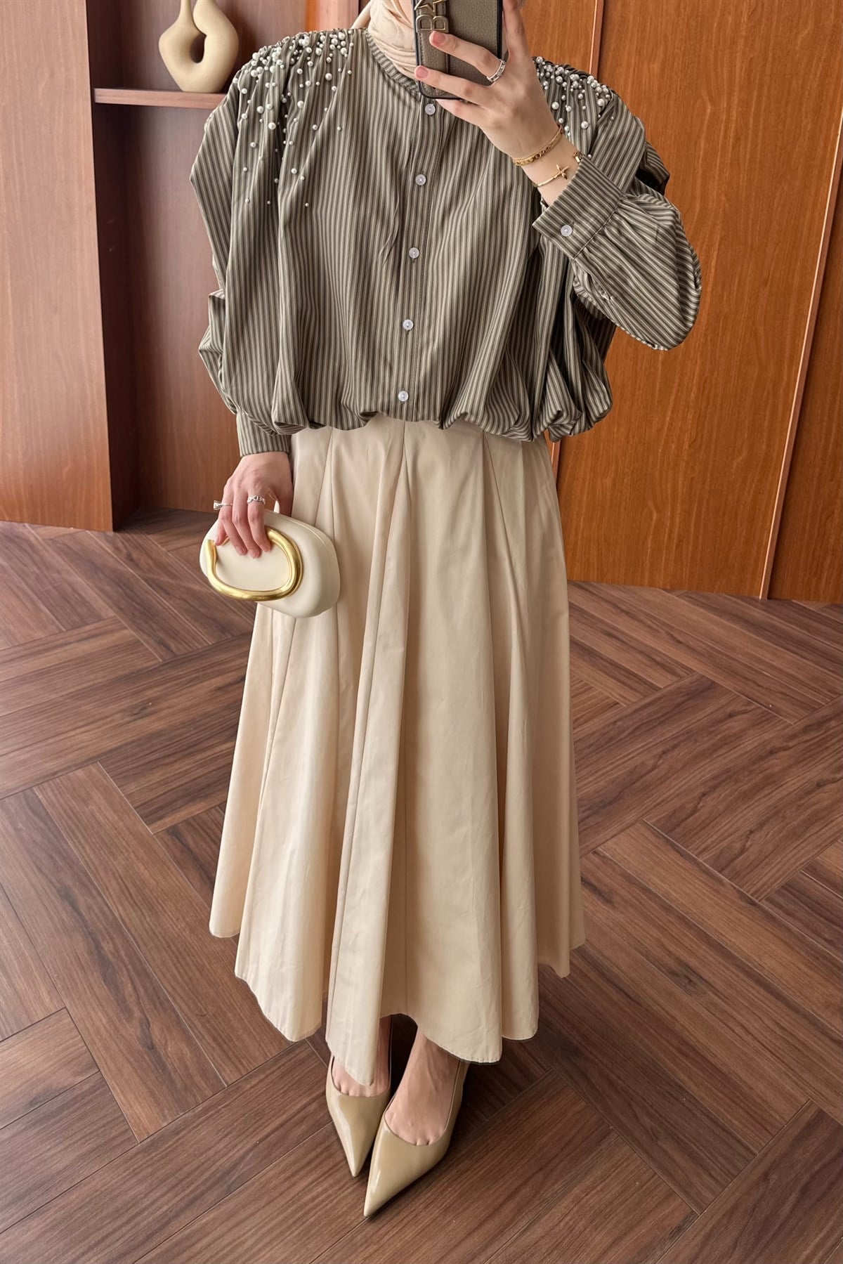 Naturen Parçalı Etek - BEJ