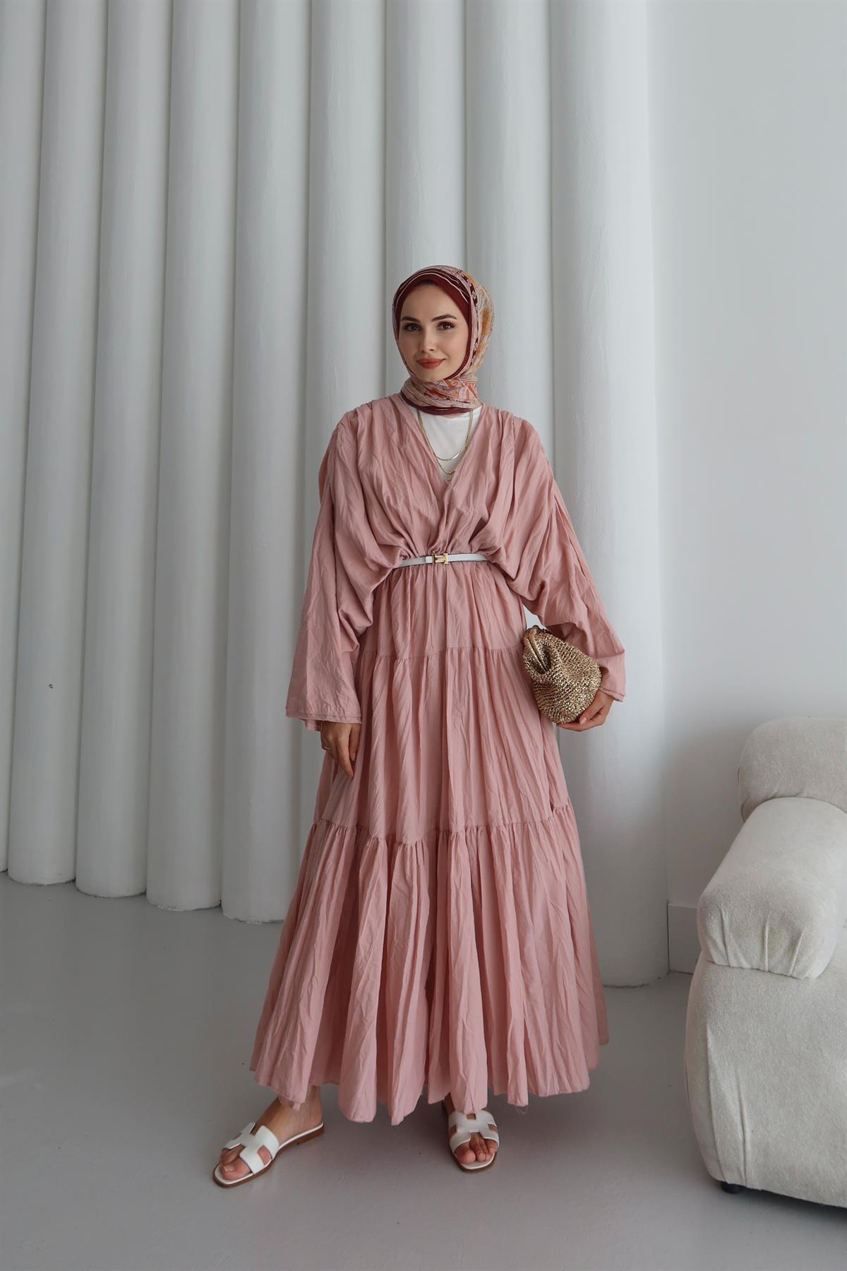 Noir Crush Pamuk Vual Elbise - PEMBE