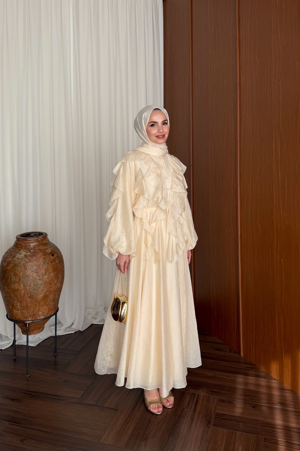 Nora Önü Volanlı Elbise - BUTTER YELLOW