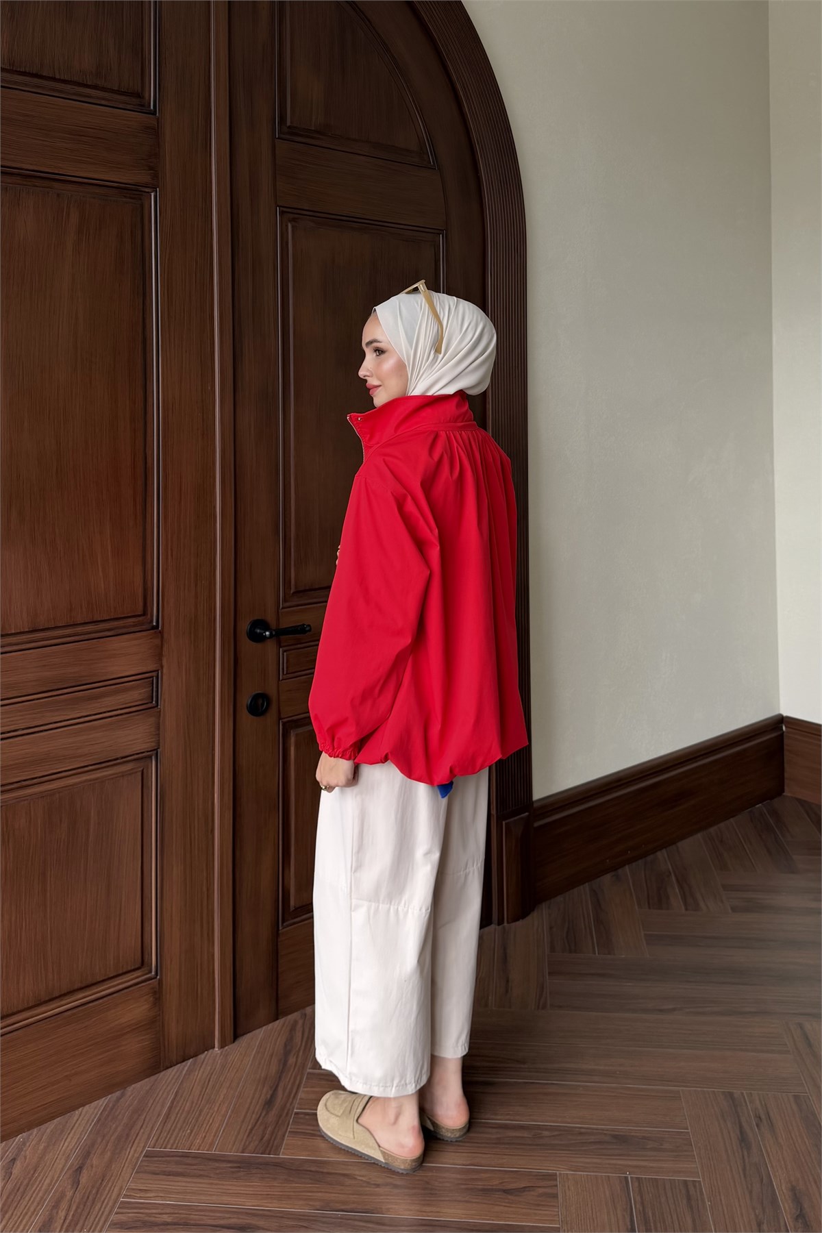 Pat Patlı Bomber Ceket - KIRMIZI