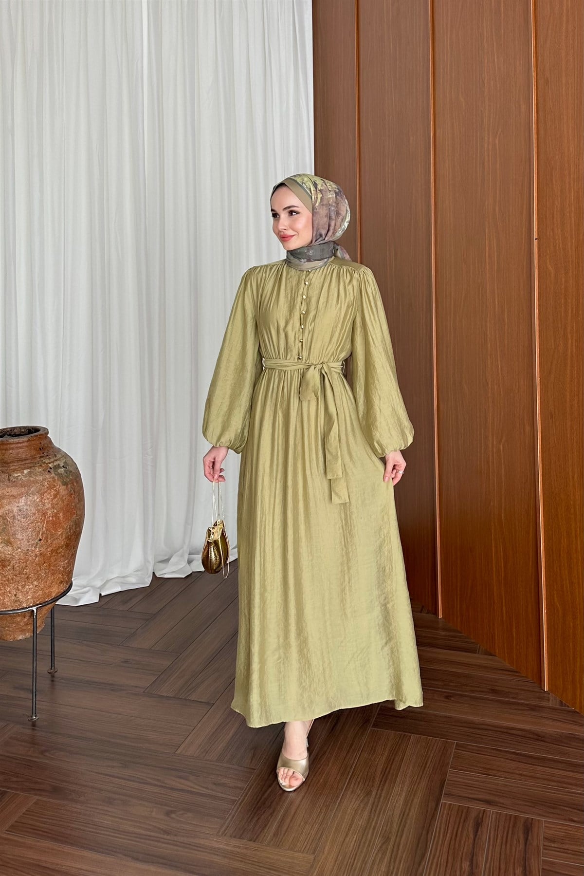 Patara Belden Lastikli Elbise - HAKİ