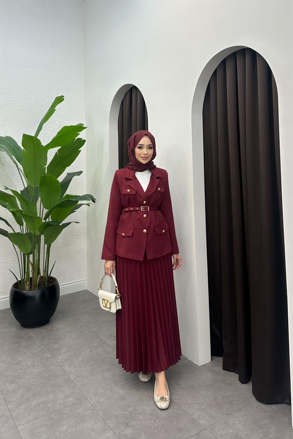 Premium Ceket Etek Takım - BORDO