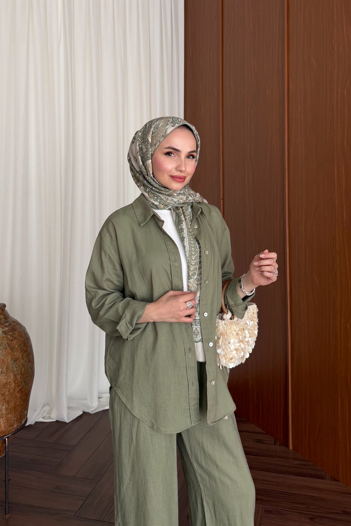 Premium Keten Pantolon Takım - HAKİ