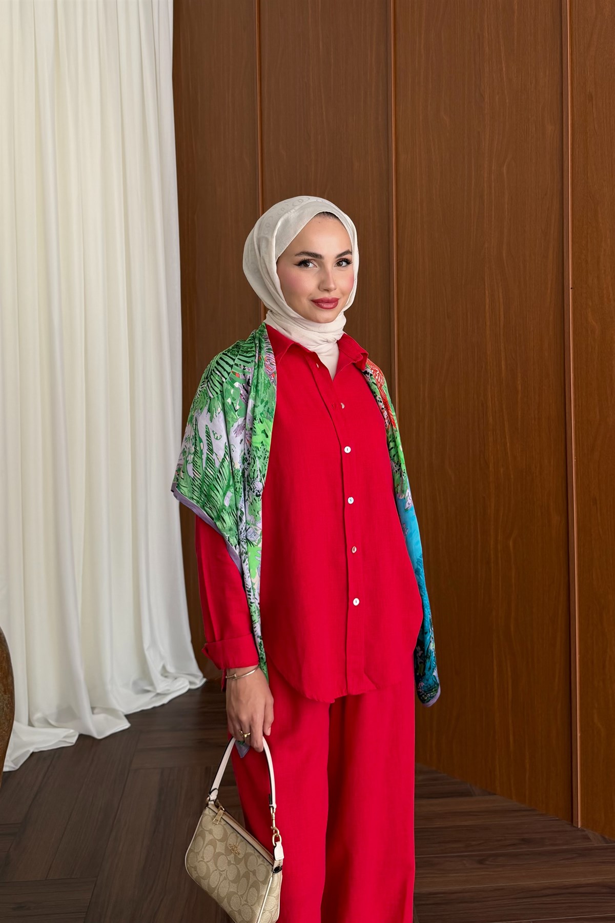 Premium Keten Pantolon Takım - KIRMIZI