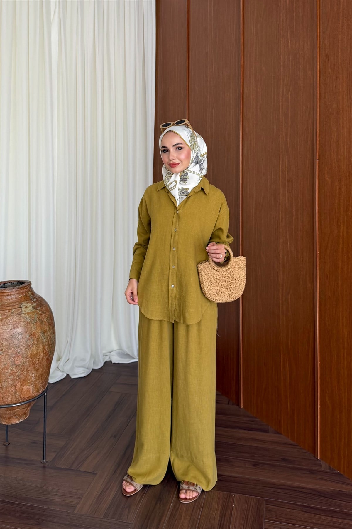 Premium Keten Pantolon Takım - YAĞ YEŞİLİ