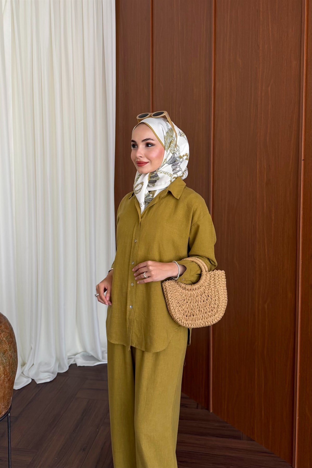 Premium Keten Pantolon Takım - YAĞ YEŞİLİ