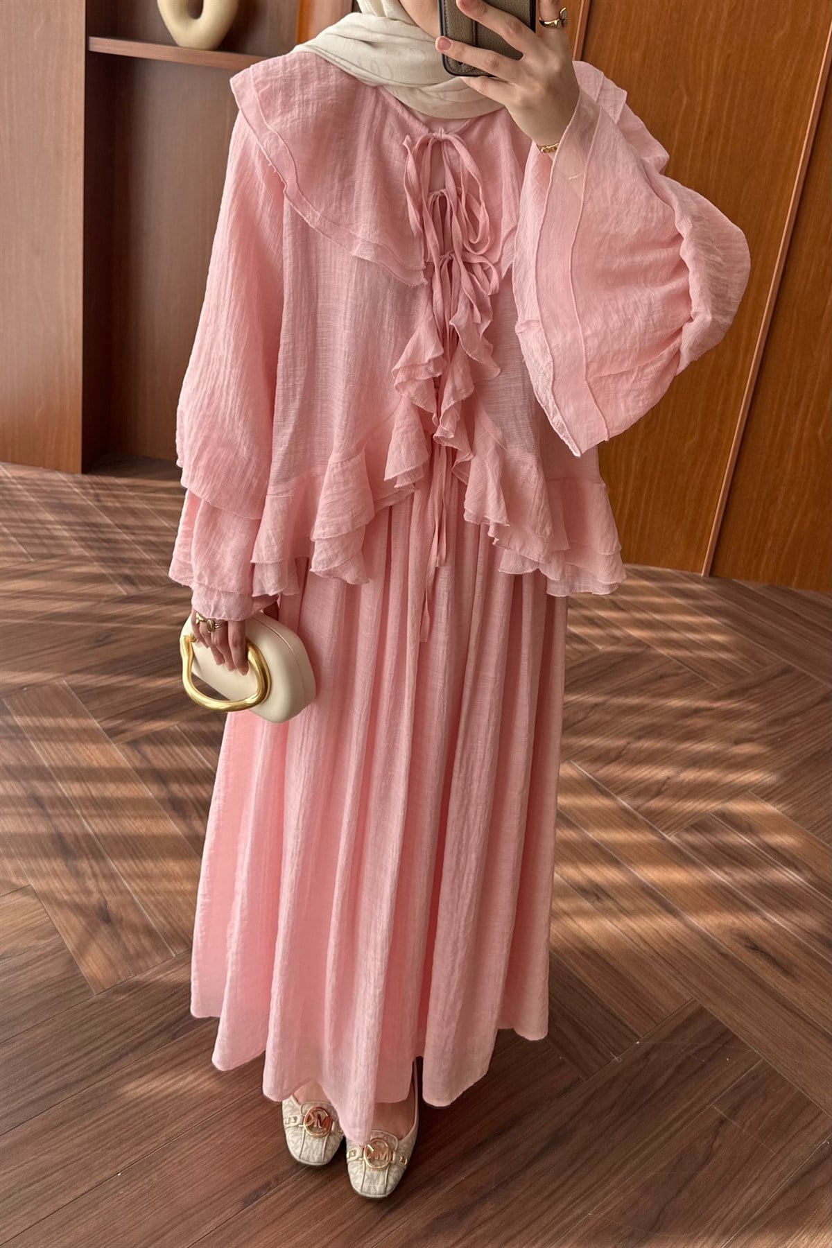 Pure Fırfır Detaylı Etek Takım - PEMBE