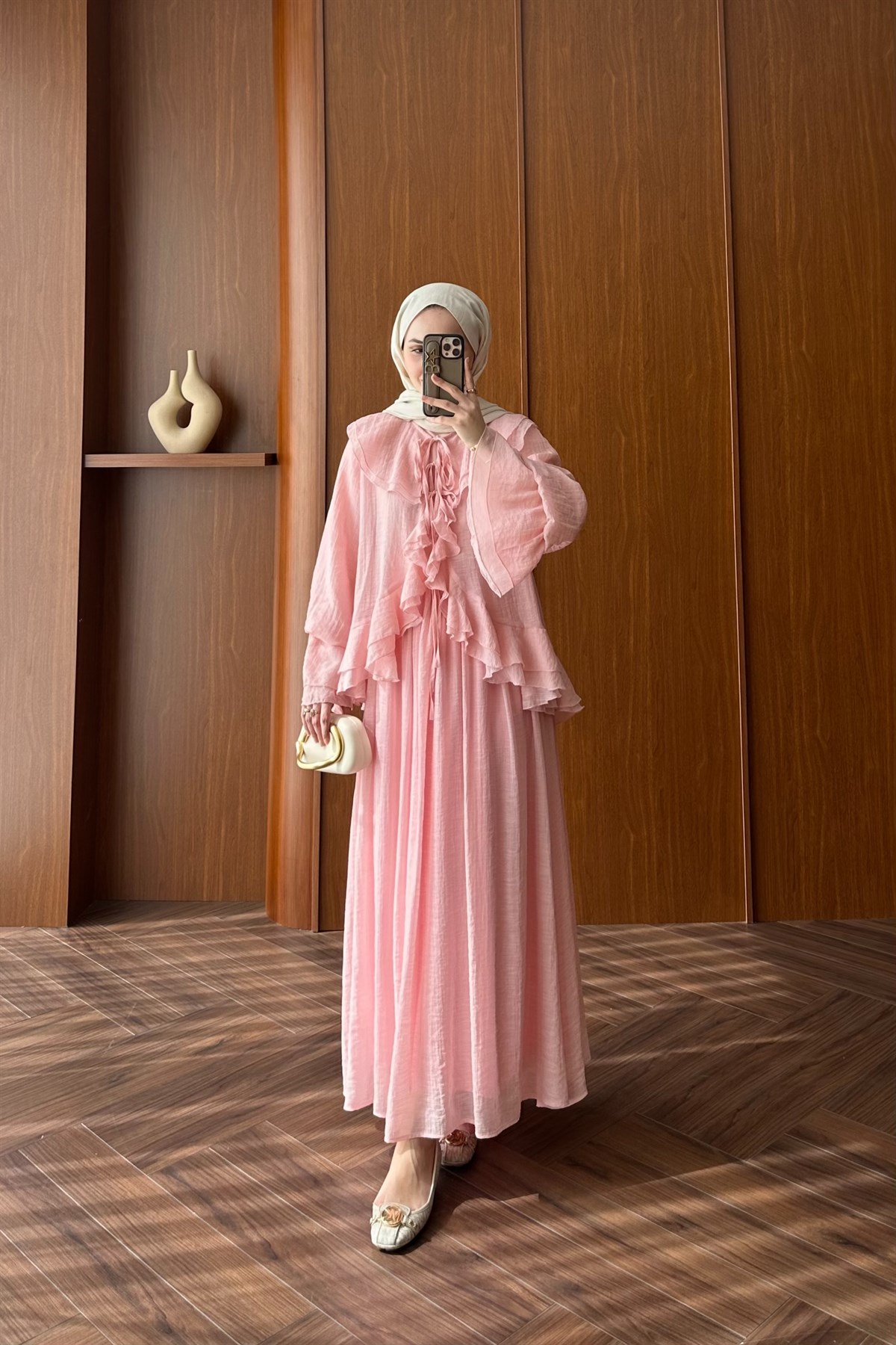 Pure Fırfır Detaylı Etek Takım - PEMBE