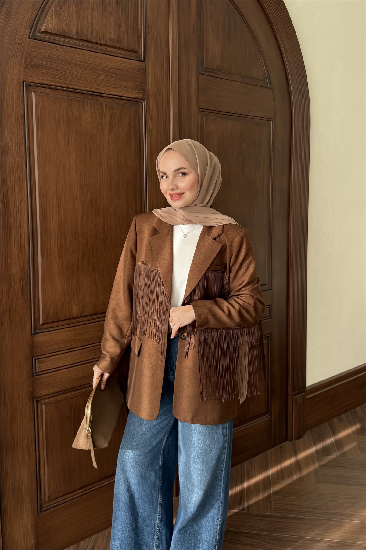 Püskül Detay Oversize Ceket - KAHVE