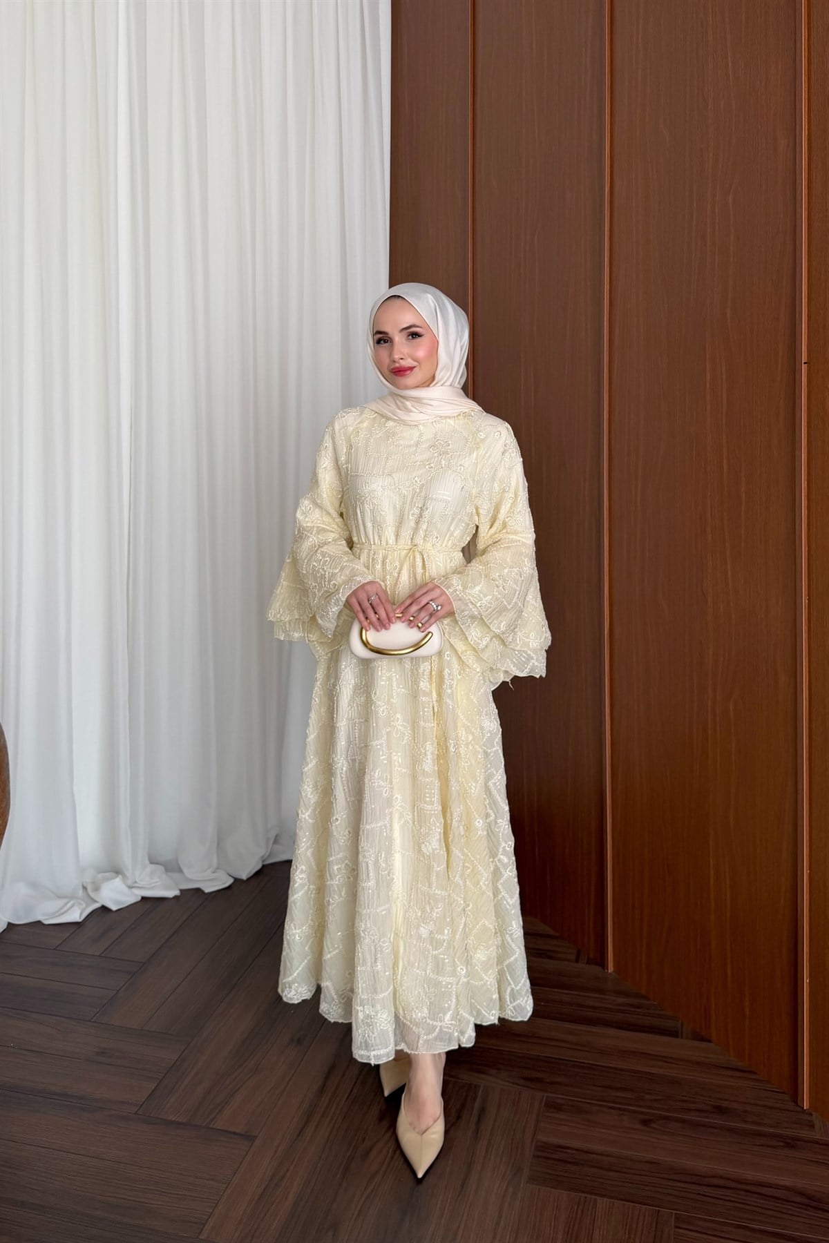 Riona Simli Tasarım Elbise - BUTTER YELLOW