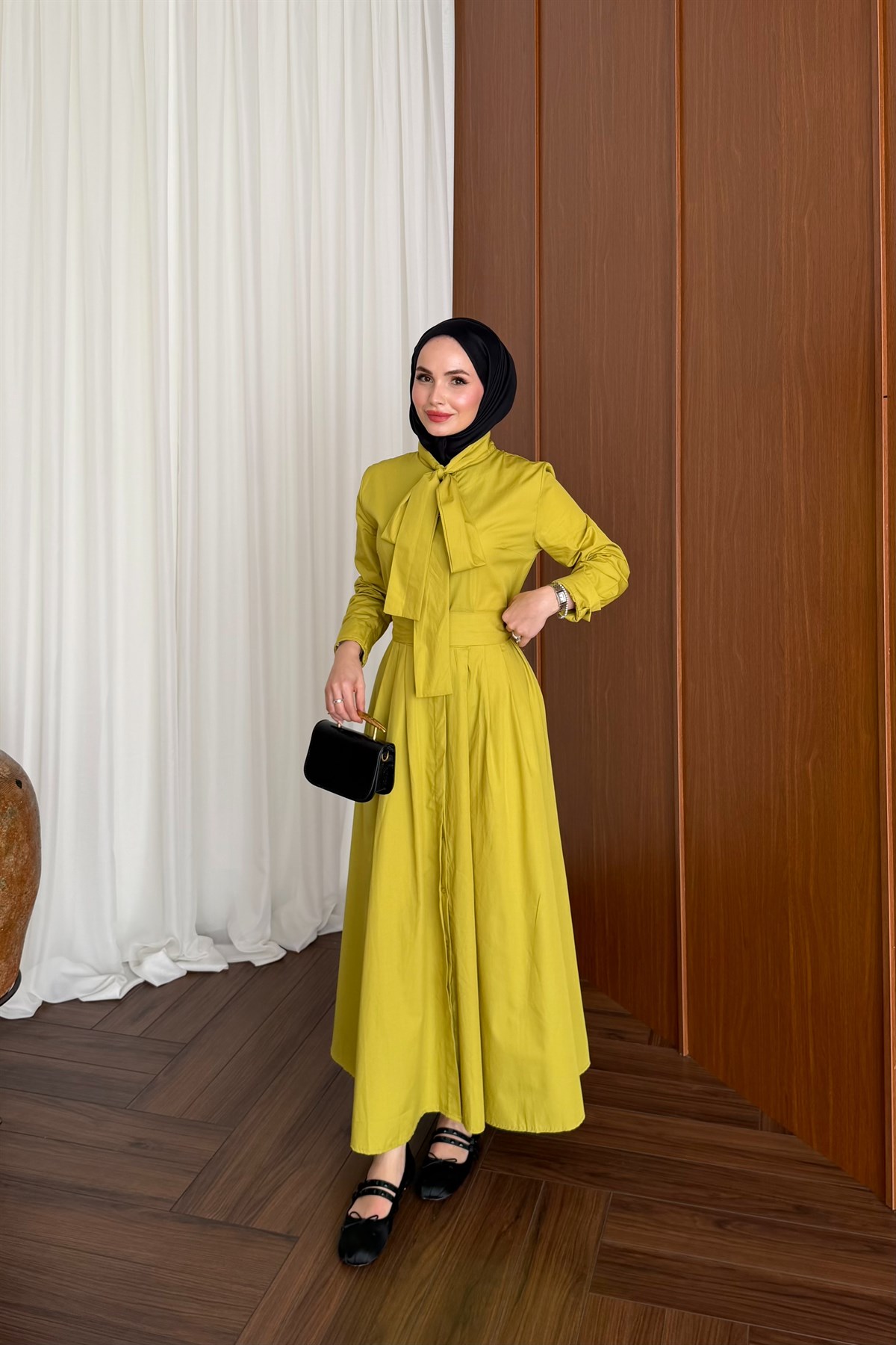 Sarah Premium Elbise - YAĞ YEŞİLİ