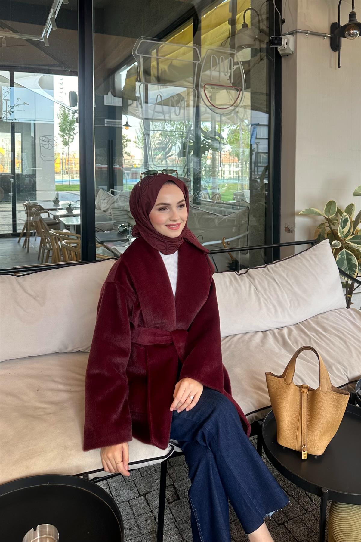 Senna GoldFox Kuşaklı Ceket - BORDO