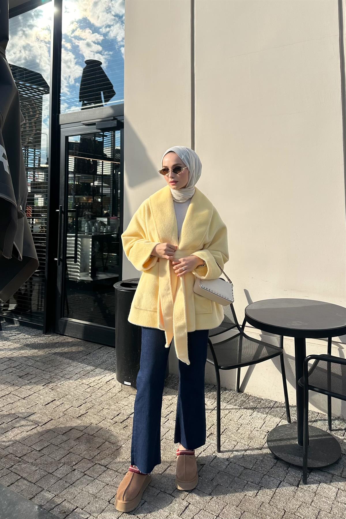 Senna GoldFox Kuşaklı Ceket - SARI