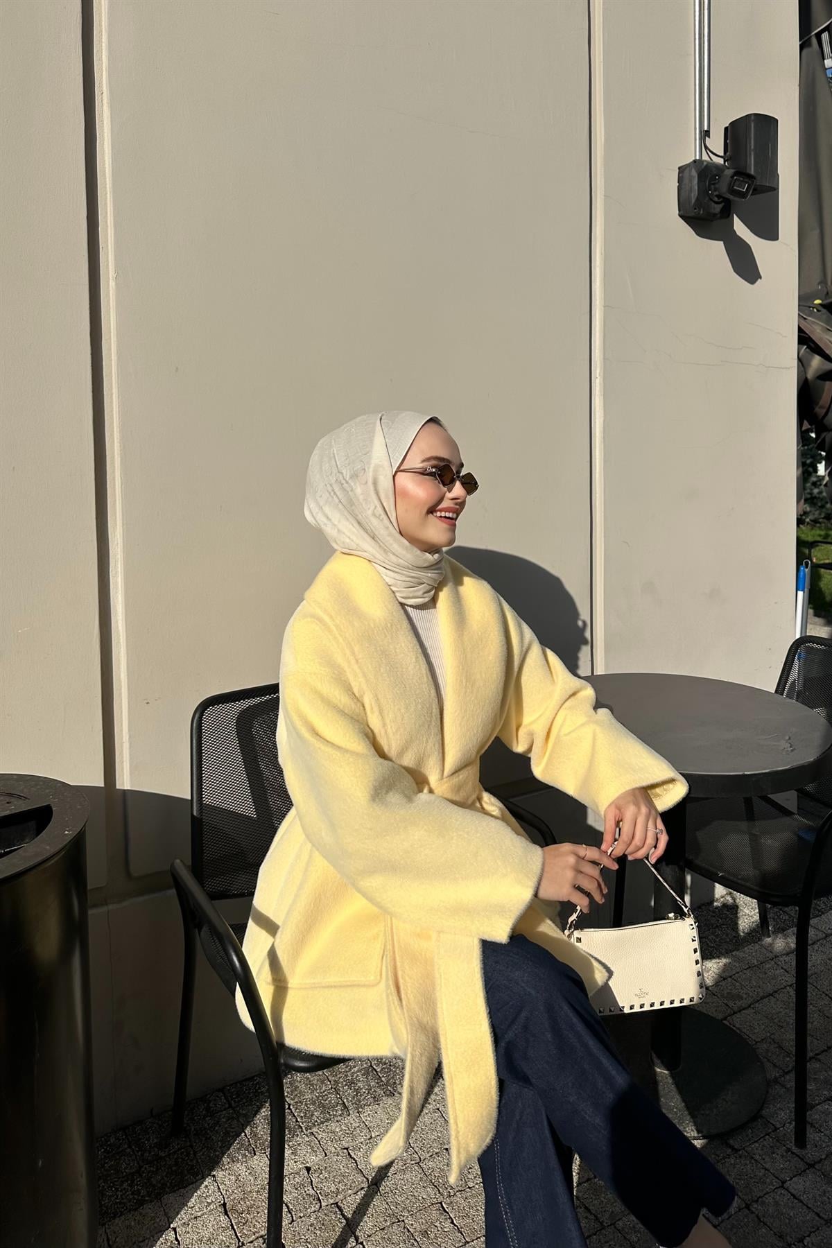 Senna GoldFox Kuşaklı Ceket - SARI