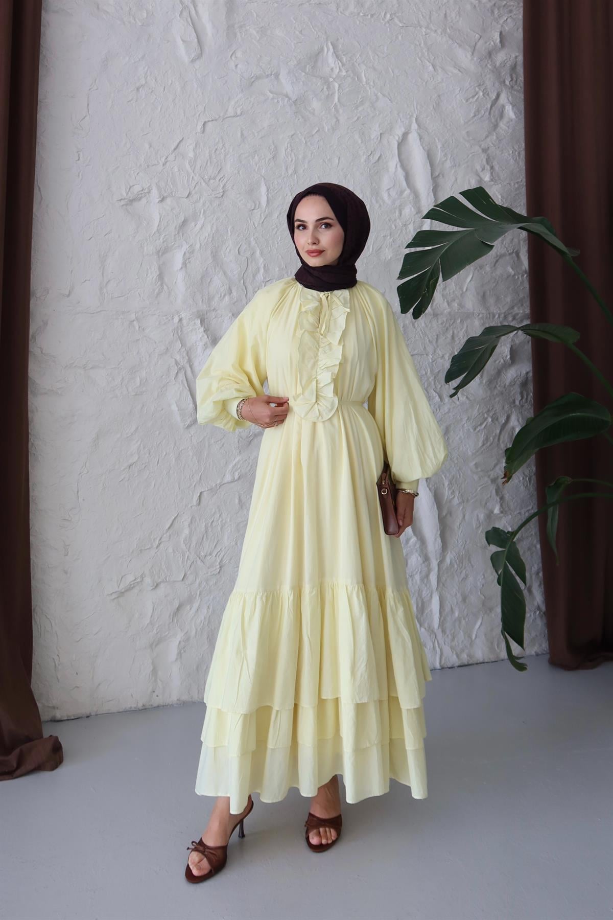 Silva Pamuk Vual Elbise - BUTTER YELLOW