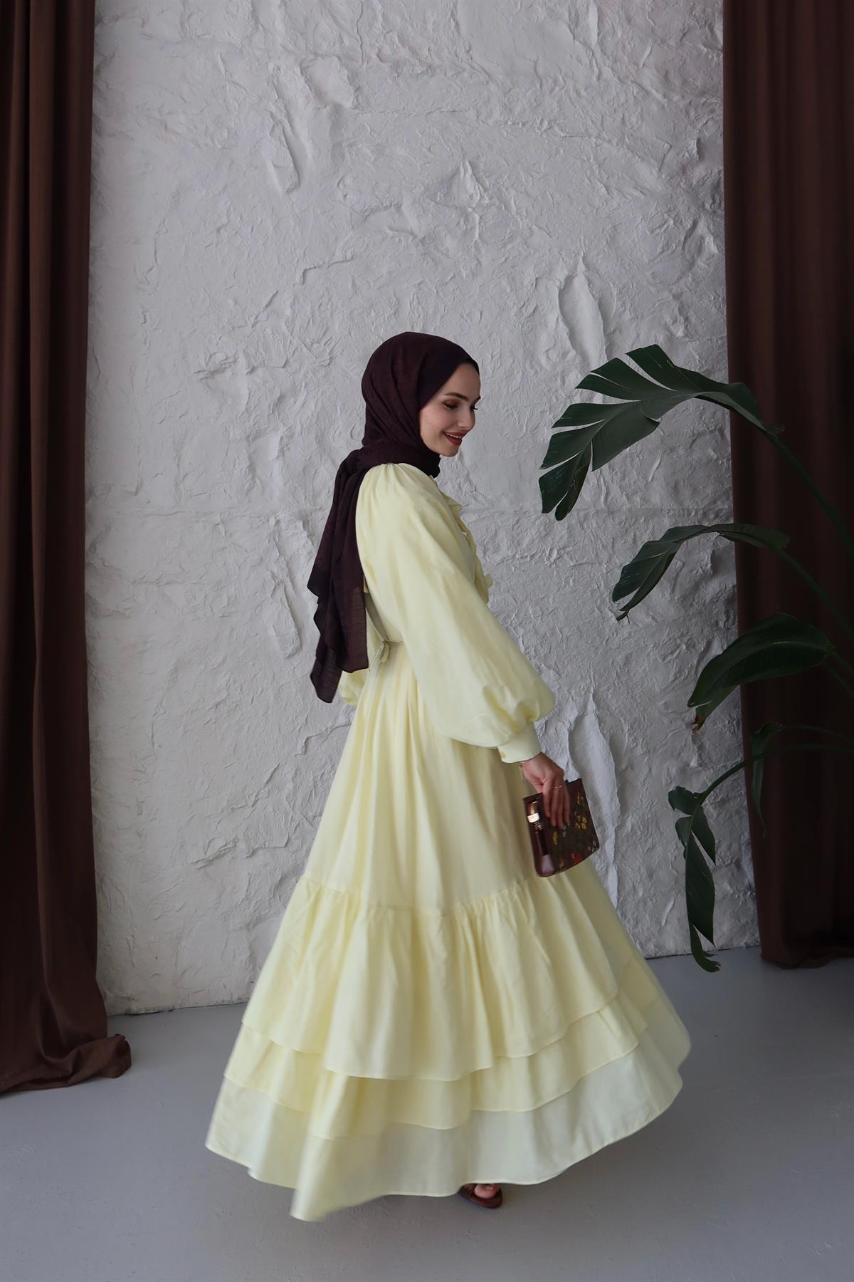 Silva Pamuk Vual Elbise - BUTTER YELLOW