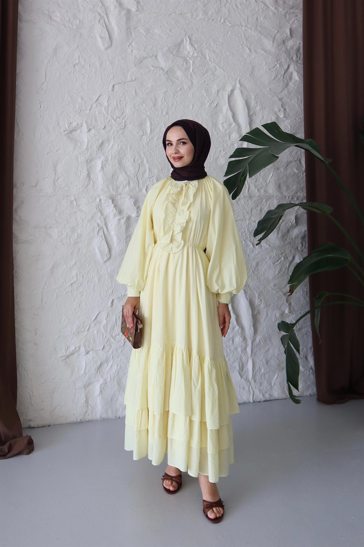 Silva Pamuk Vual Elbise - BUTTER YELLOW