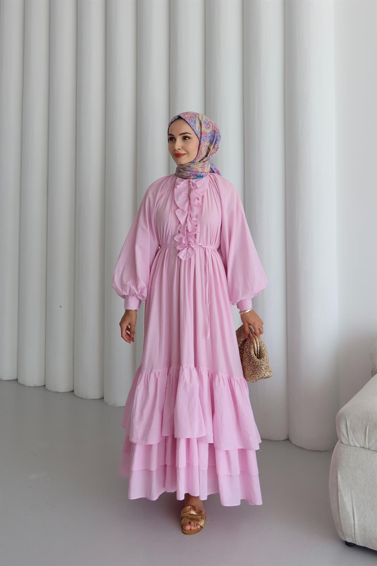Silva Pamuk Vual Elbise - PEMBE