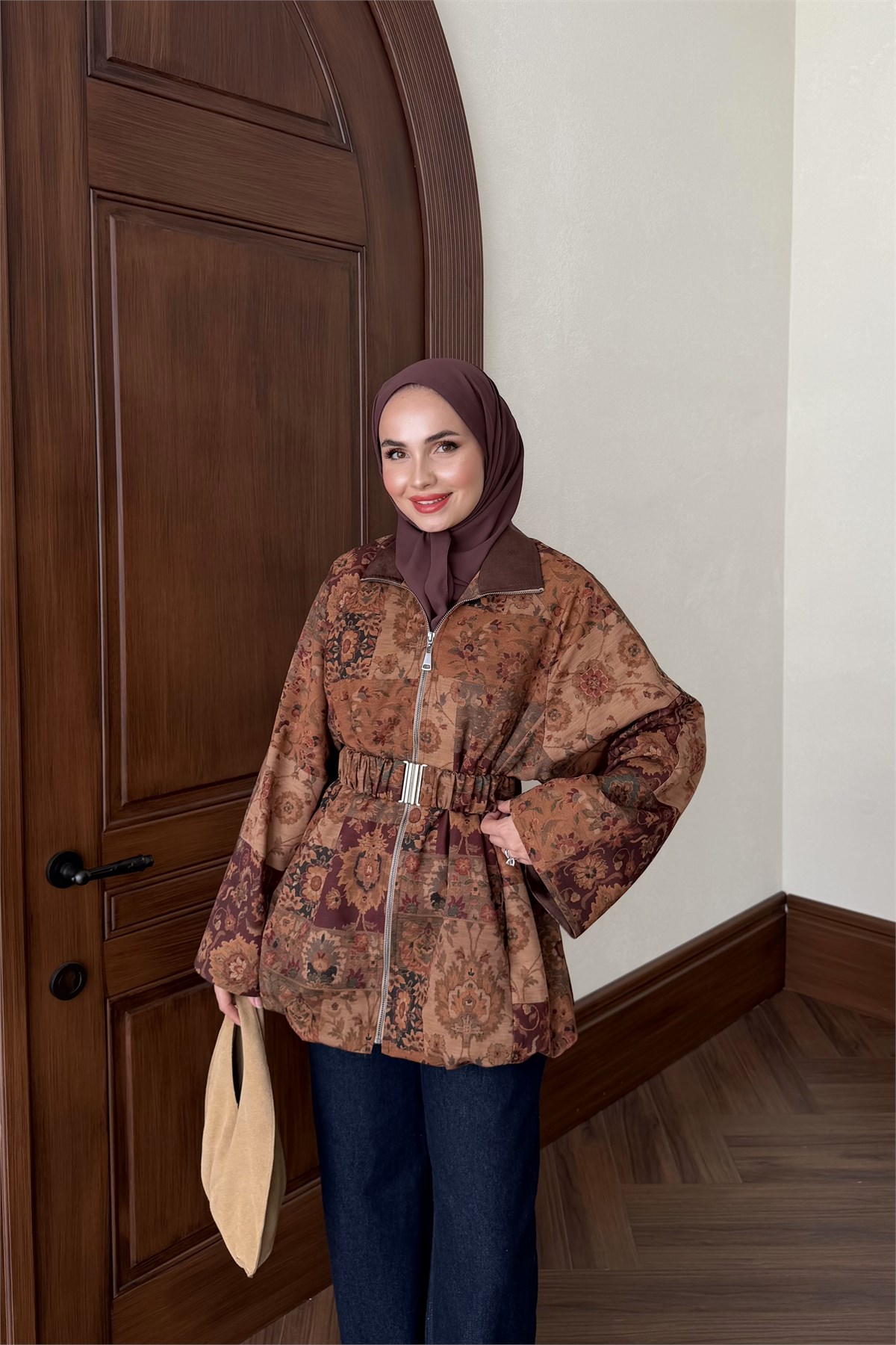 Süet Yaka Detay Trenç - CAMEL