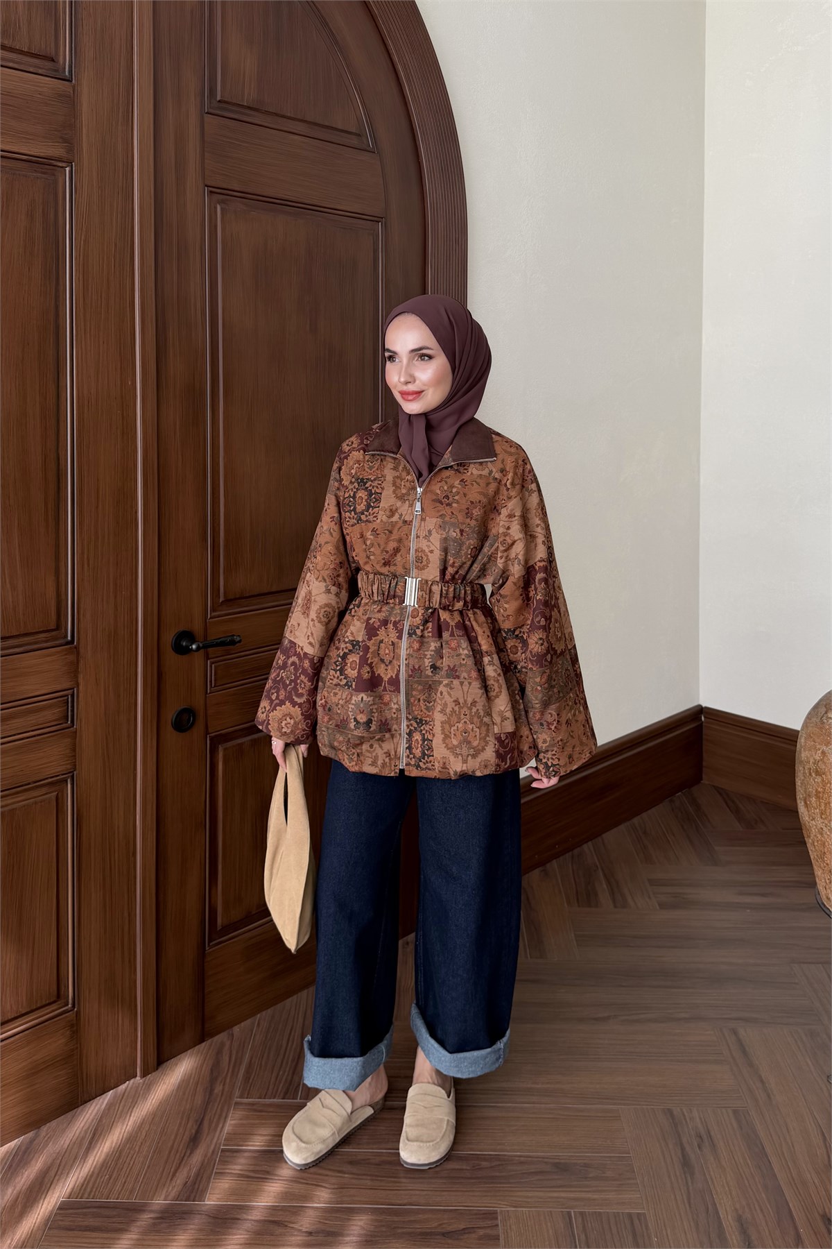 Süet Yaka Detay Trenç - CAMEL